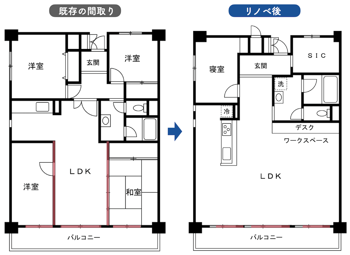 壁を取った例の間取図