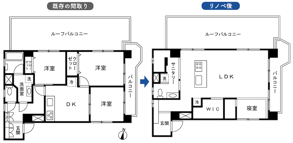 北向きの間取図