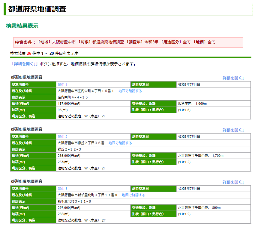 基準地価の検索結果