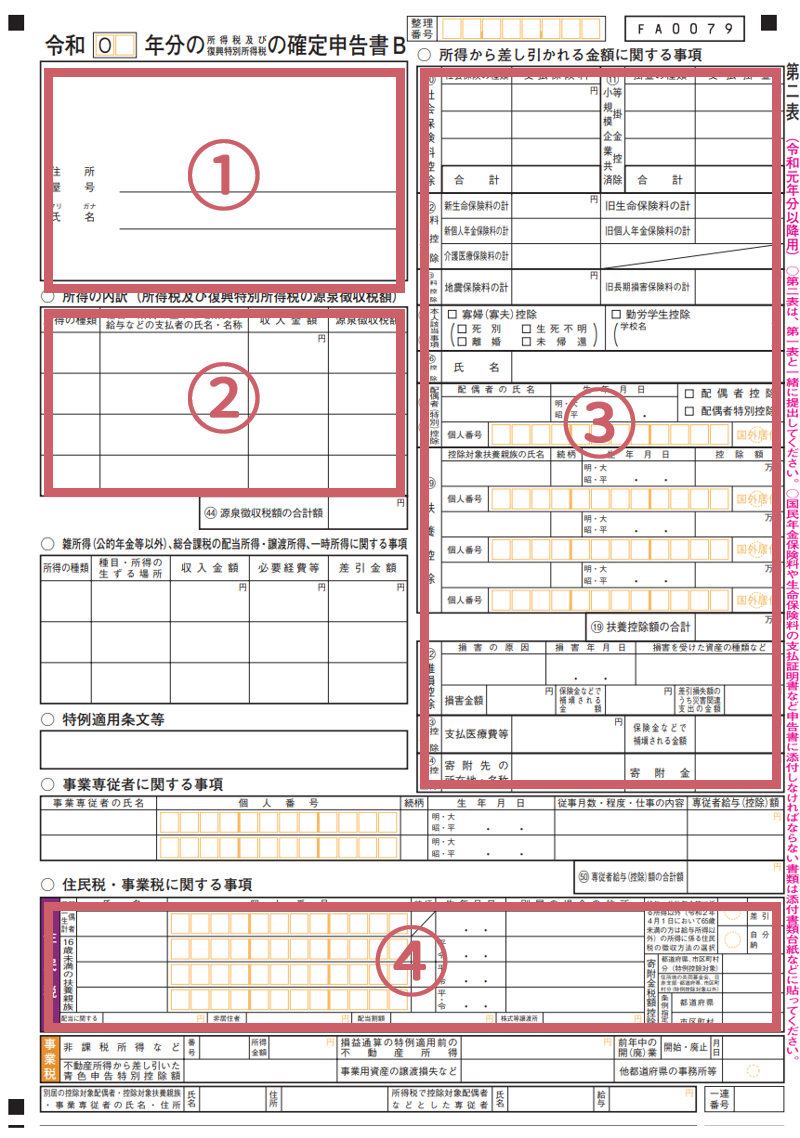 確定申告書B（第二表）の記入方法