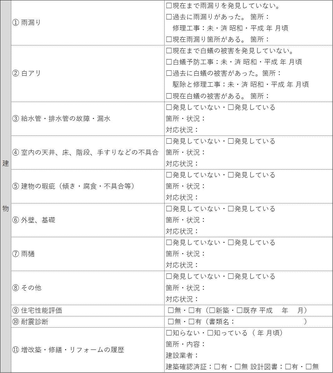 物件状況等報告書の見本