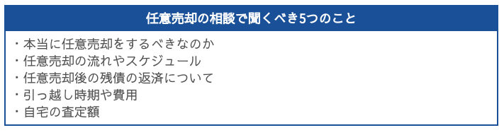 任意売却の相談で聞くべき5つのこと