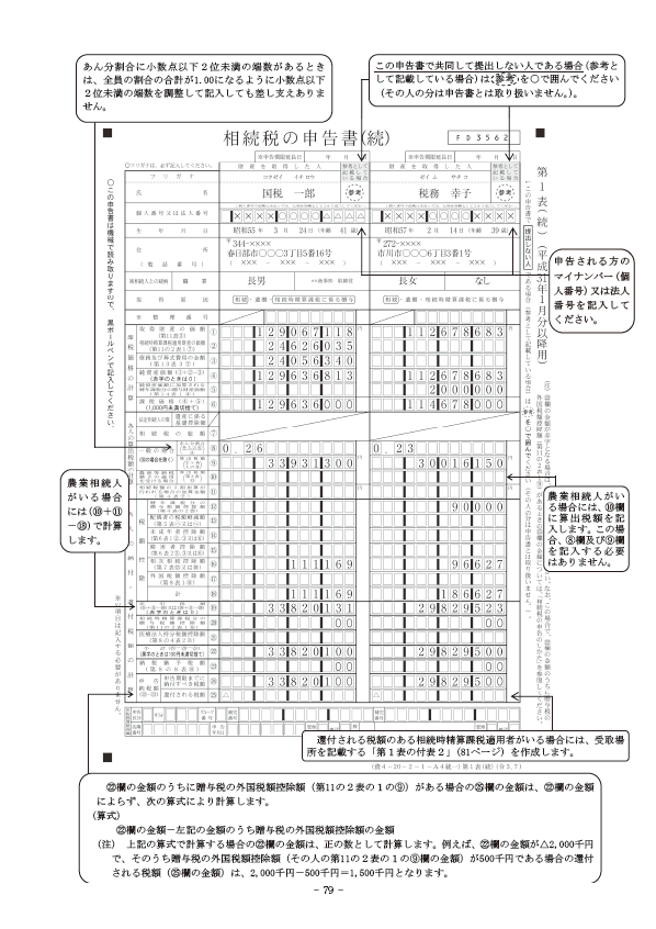 相続税の申告書の記入例